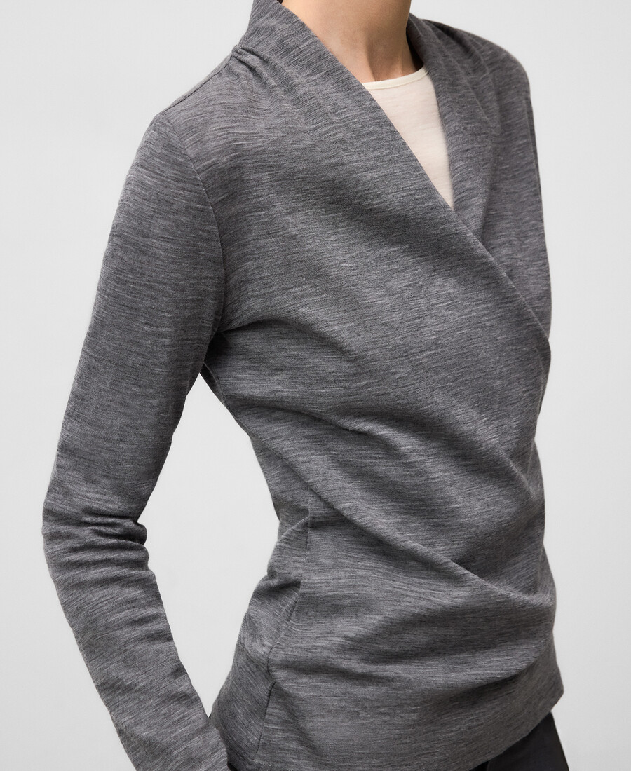 t-shirt avvolgente in lana merino da donna