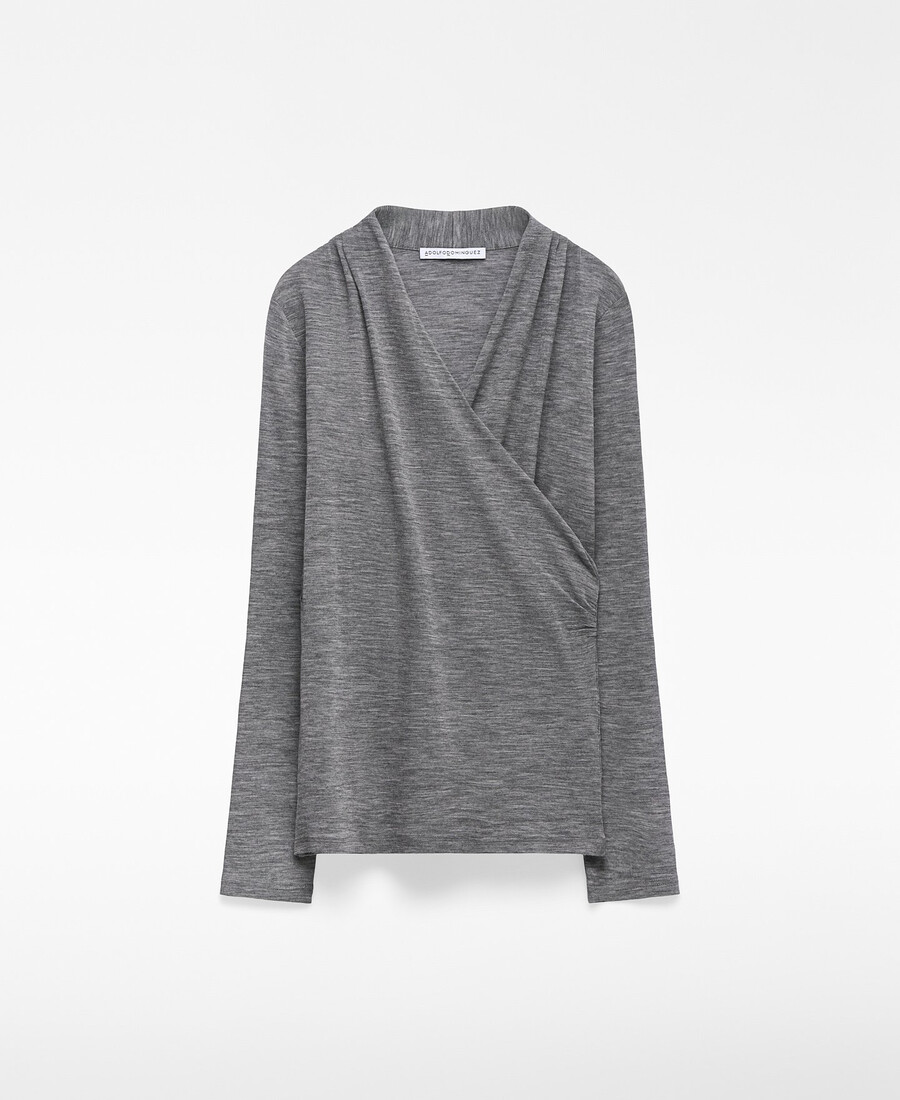 t-shirt avvolgente in lana merino da donna