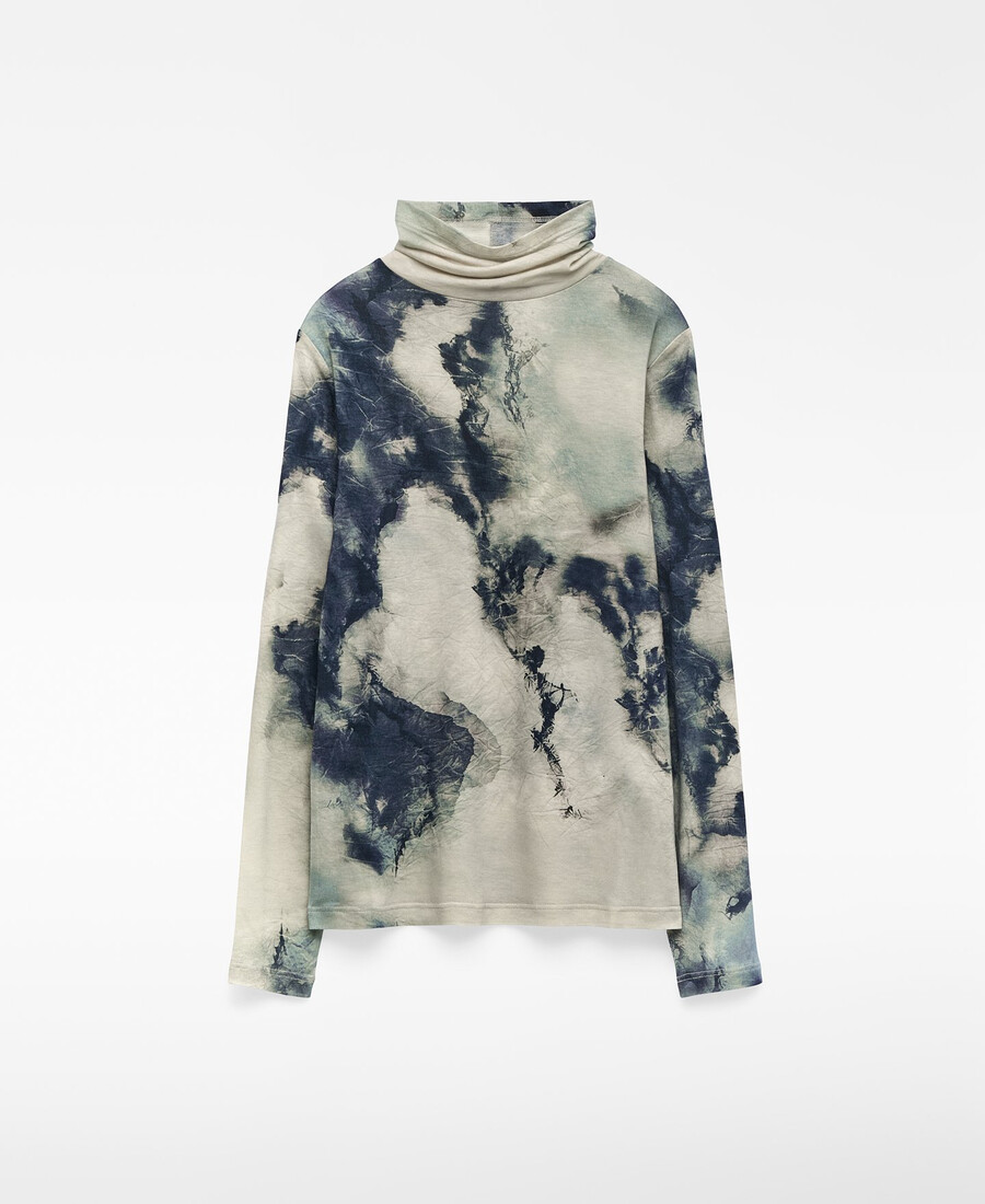 t-shirt stampata con collo a imbuto da donna