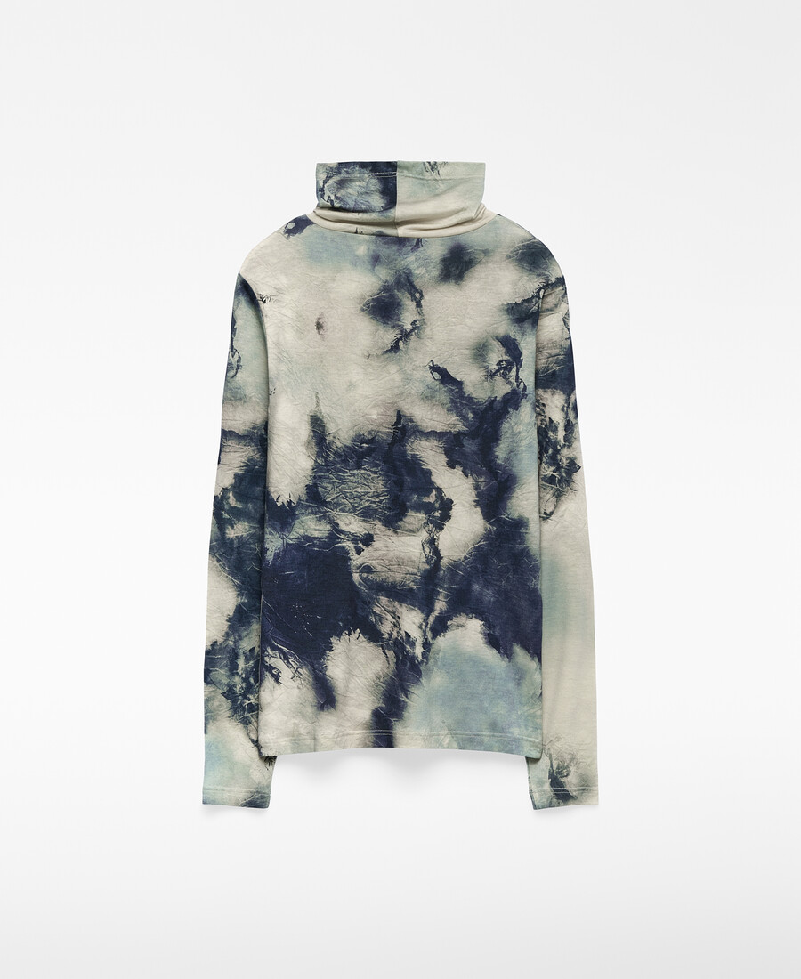 t-shirt stampata con collo a imbuto da donna