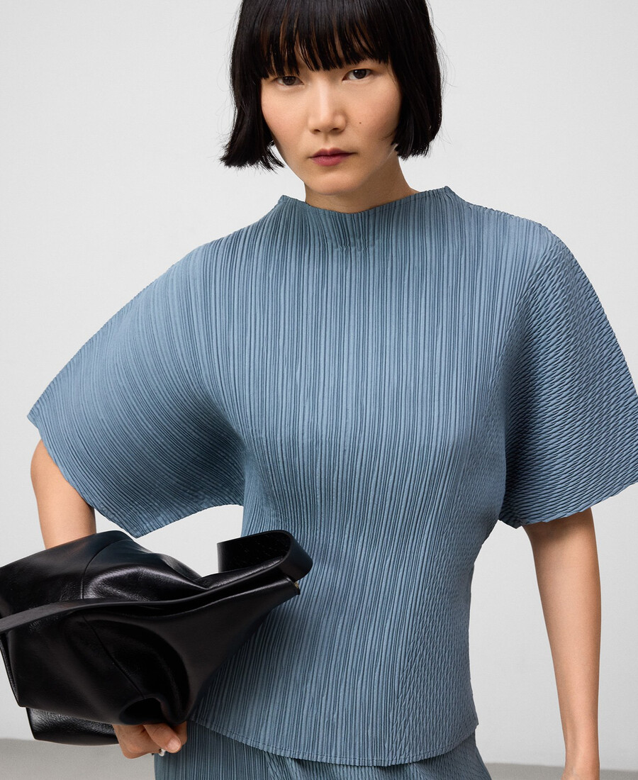 top arricciato con colletto perkins da donna