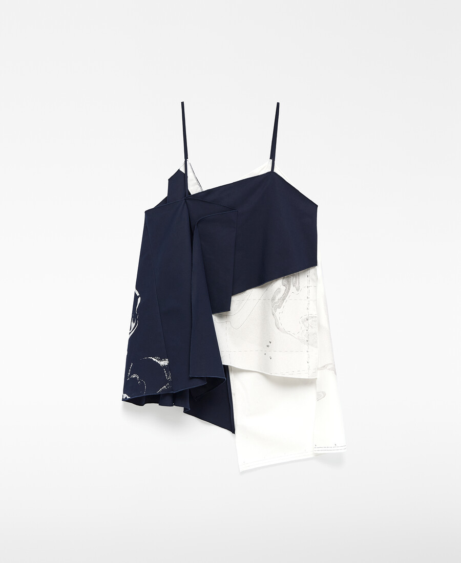 top asimmetrico combinato da donna