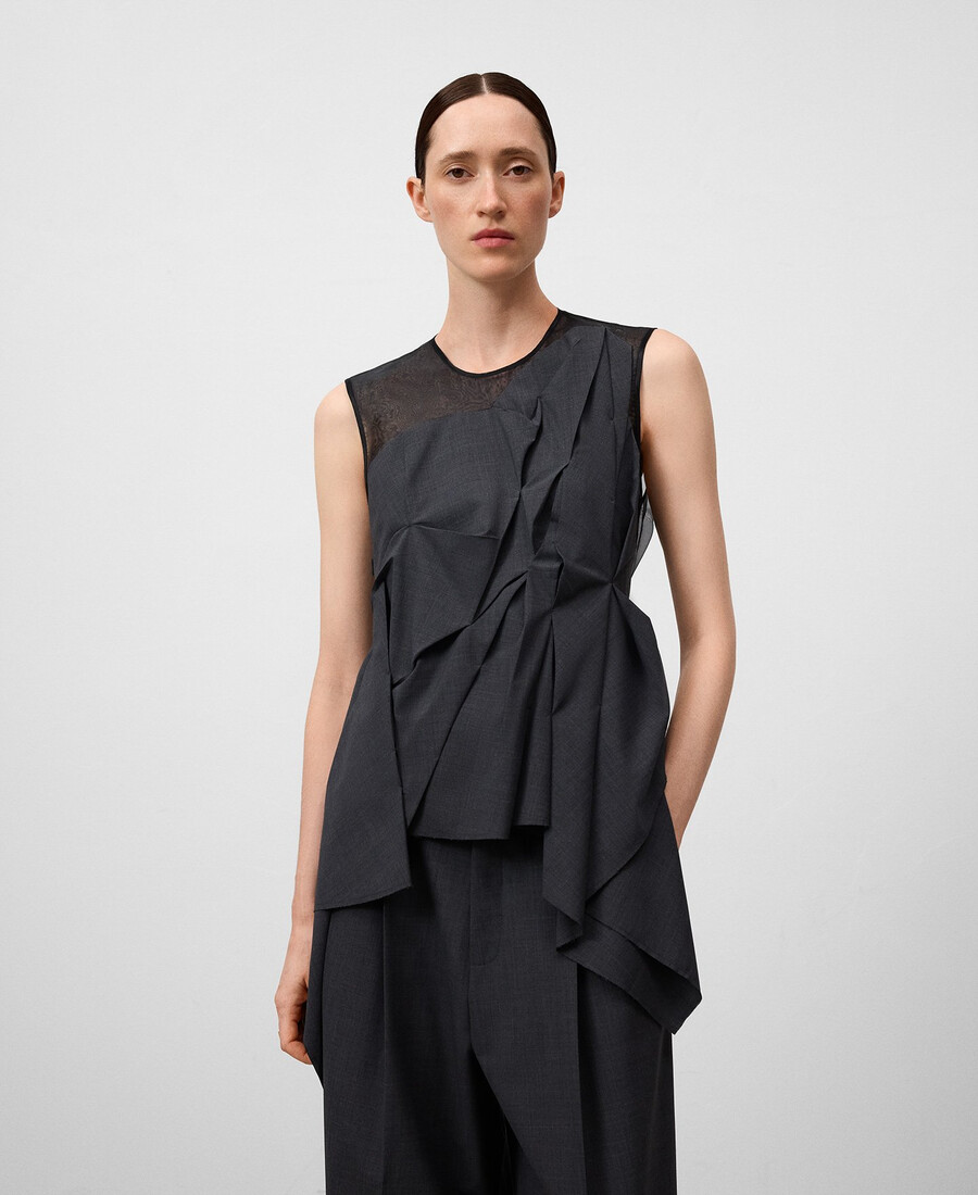top in organza con pannello a strati da donna