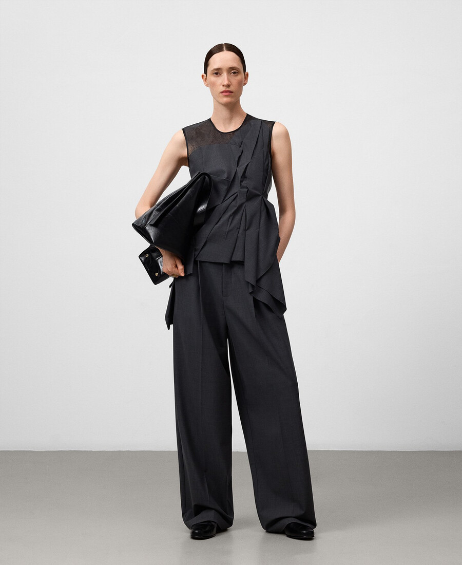 top in organza con pannello a strati da donna
