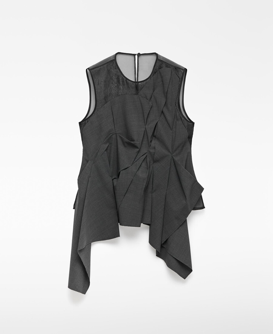 top in organza con pannello a strati da donna