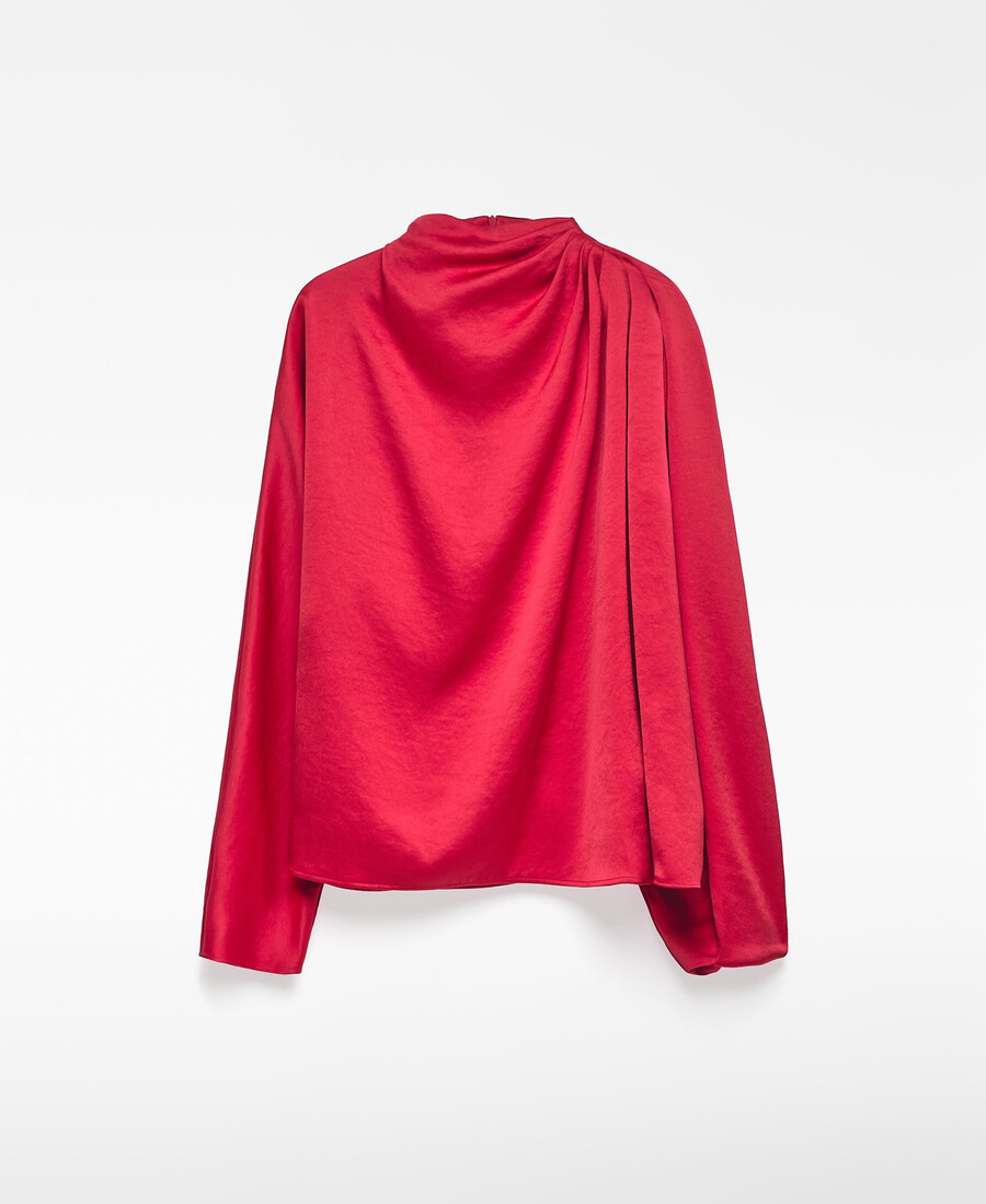 top in raso con colletto drappeggiato da donna