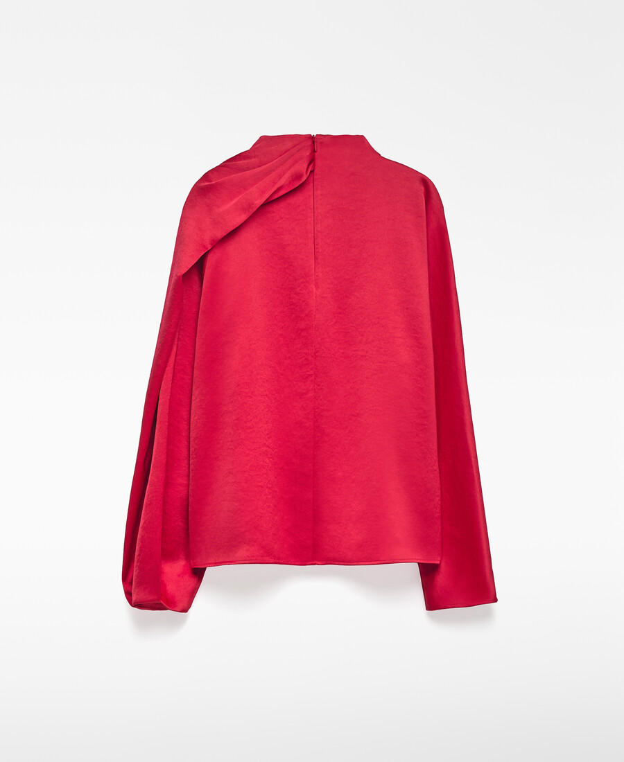 top in raso con colletto drappeggiato da donna