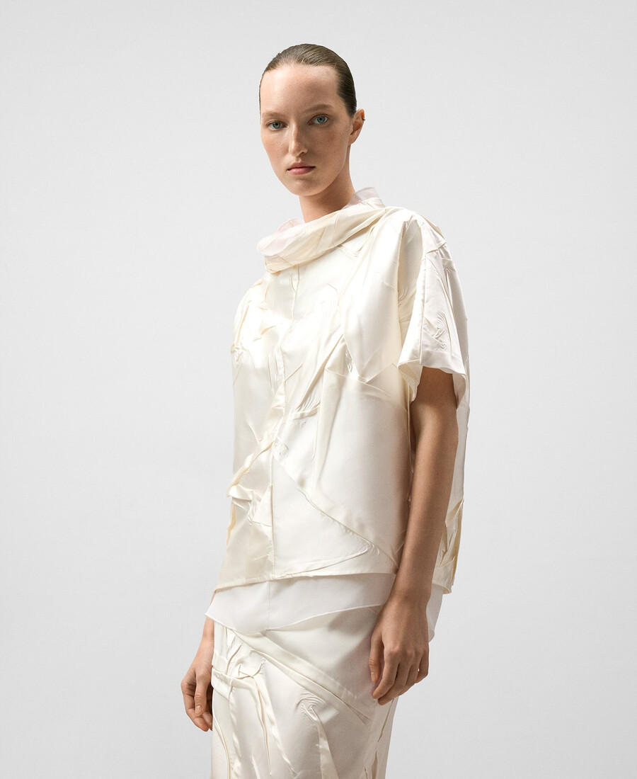 top stropicciato con tessuto misto donna