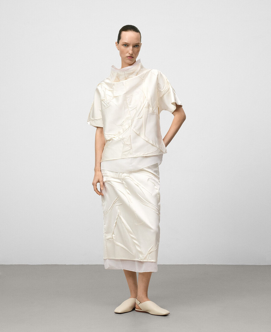 top stropicciato con tessuto misto donna