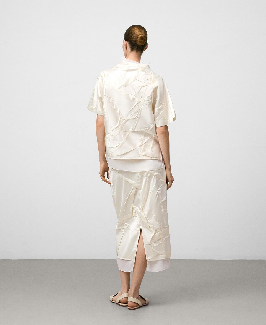 top stropicciato con tessuto misto donna