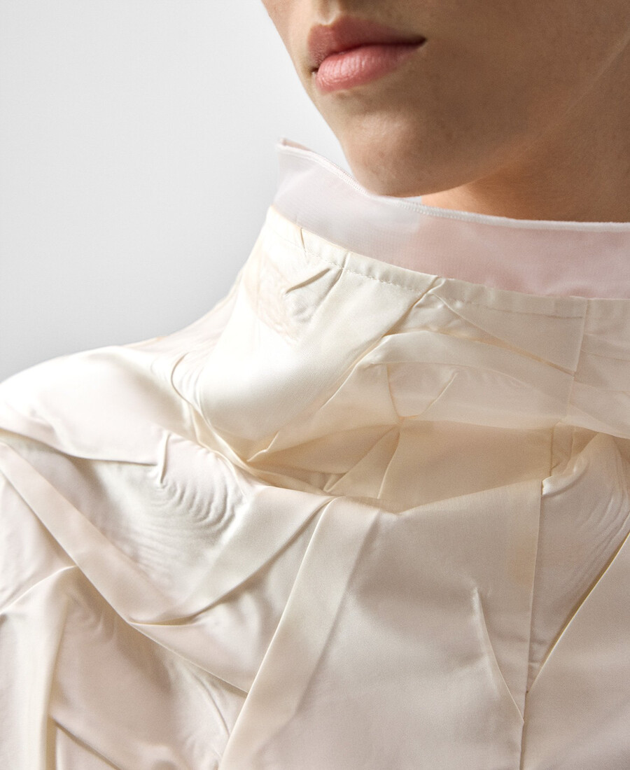 top stropicciato con tessuto misto donna