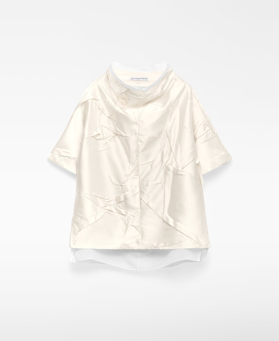 top stropicciato con tessuto misto donna