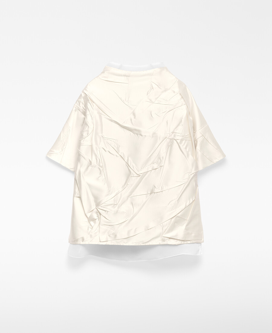 top stropicciato con tessuto misto donna
