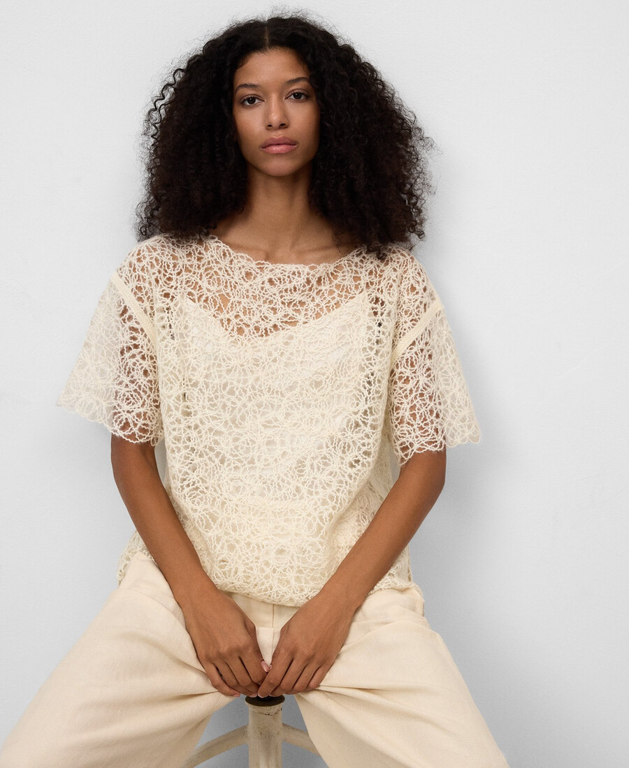 top in maglia ricamato da donna