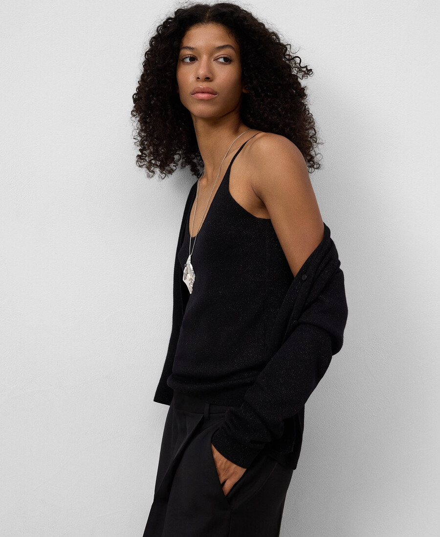 top da donna in maglia metallizzata con spalline sottili