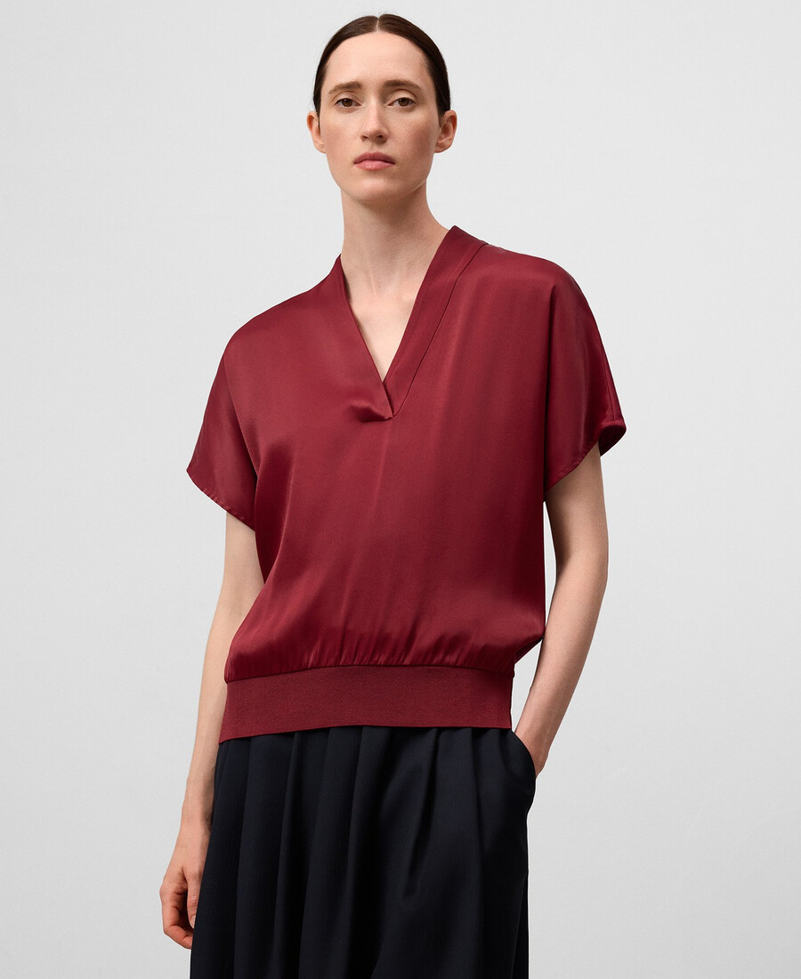 top donna scollo a v in tessuto doppio