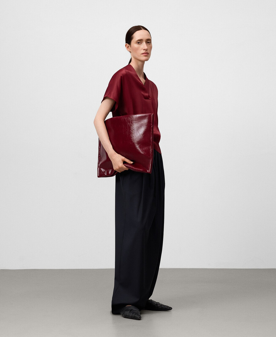 top donna scollo a v in tessuto doppio