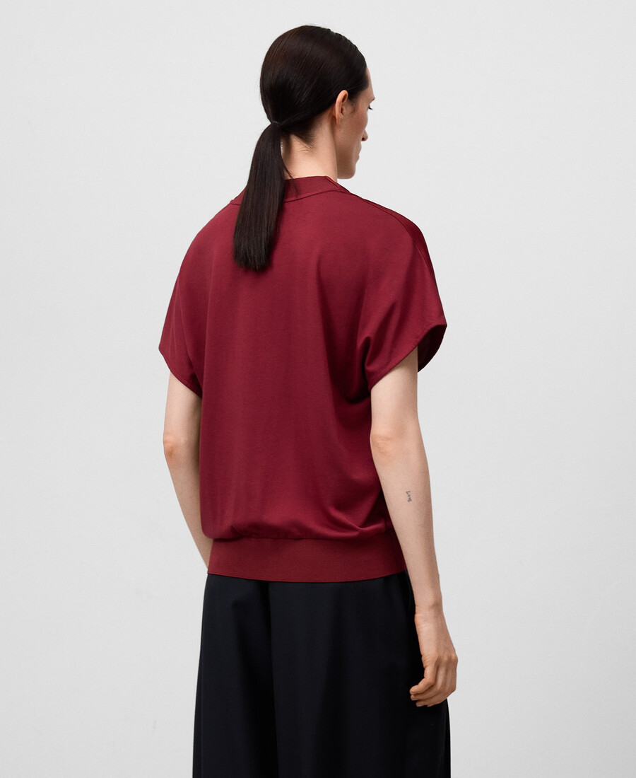 top donna scollo a v in tessuto doppio