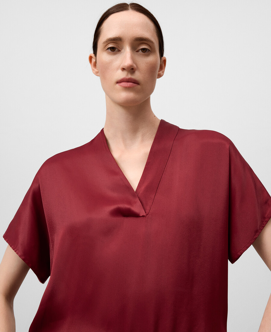 top donna scollo a v in tessuto doppio