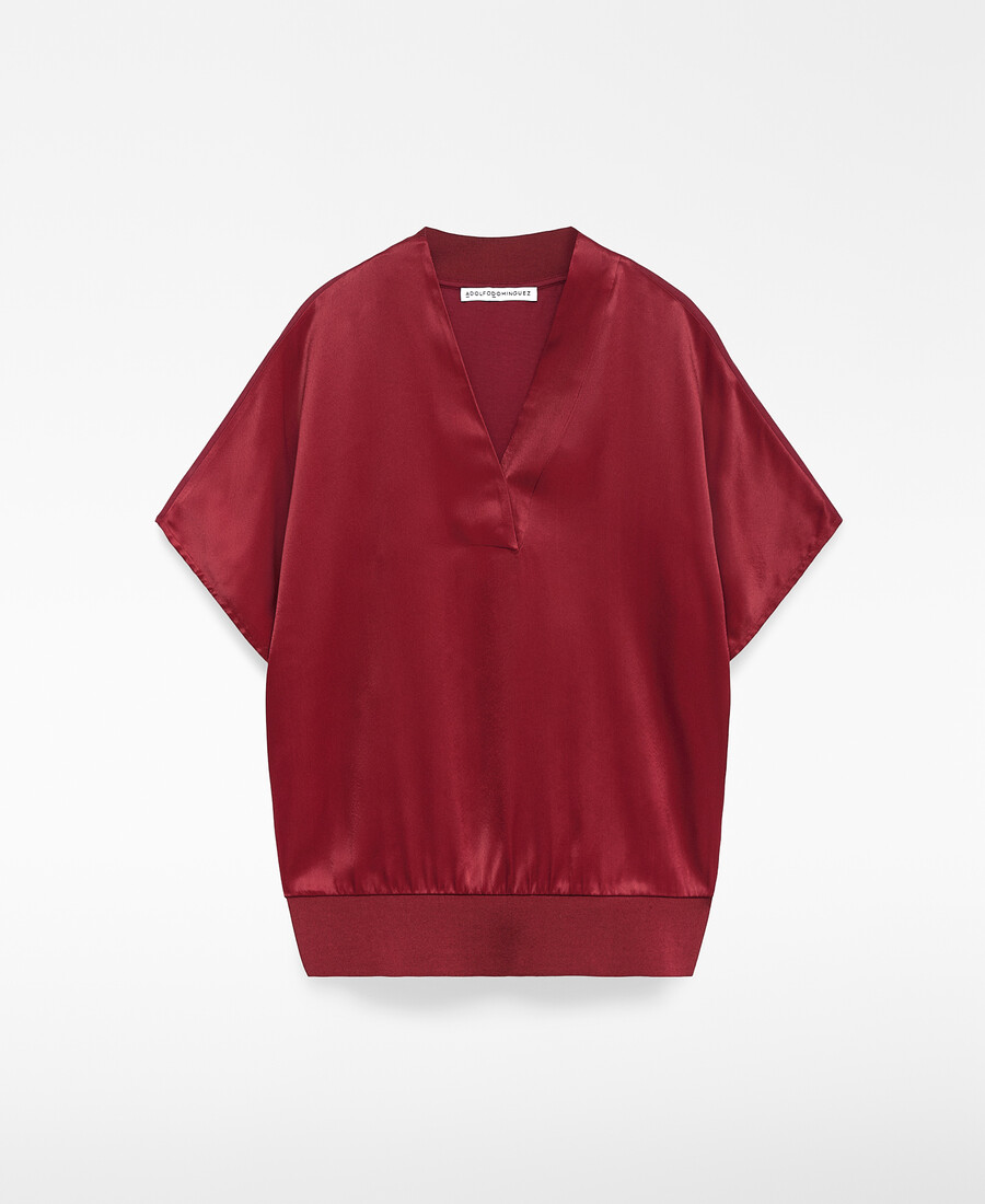 top donna scollo a v in tessuto doppio