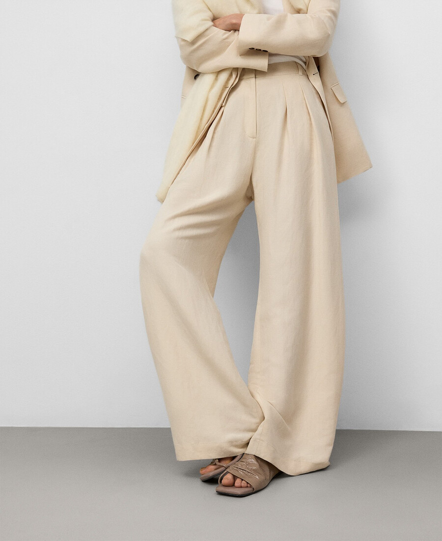 pantaloni da donna in misto lino europeo