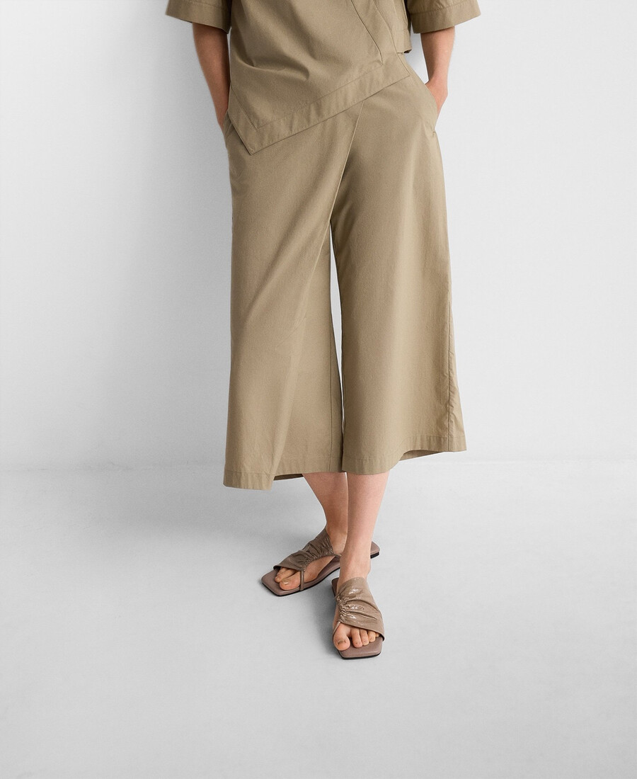 pantaloni cropped avvolgenti in cotone da donna