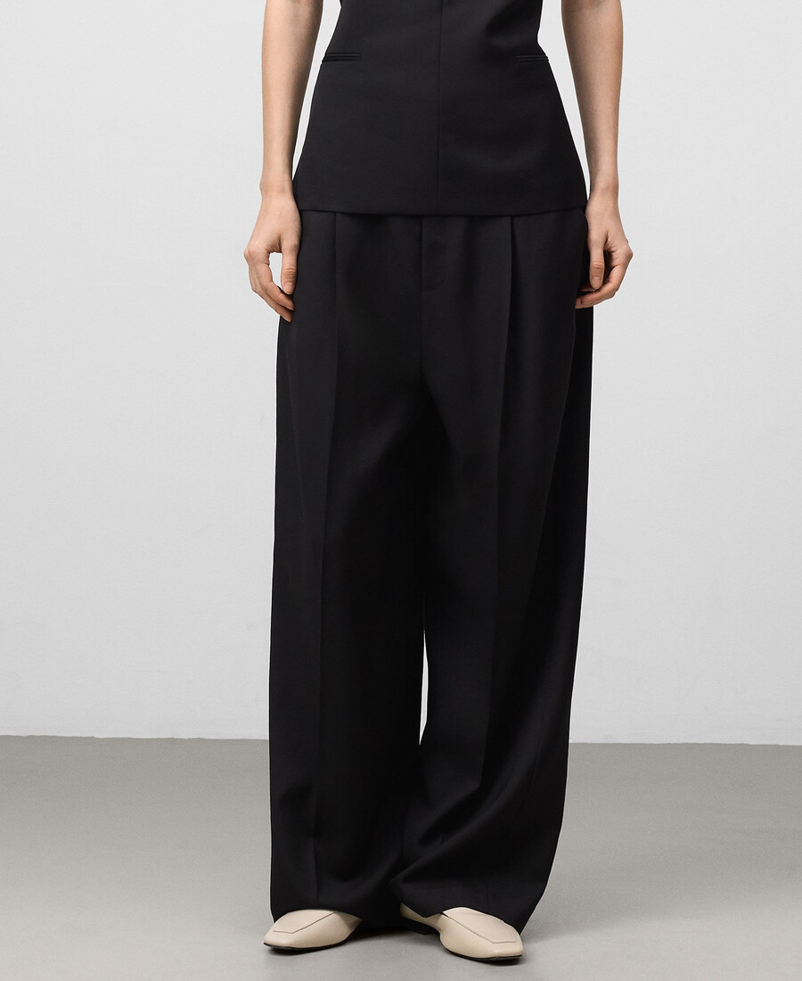 pantaloni neri sartoriali a gamba larga da donna