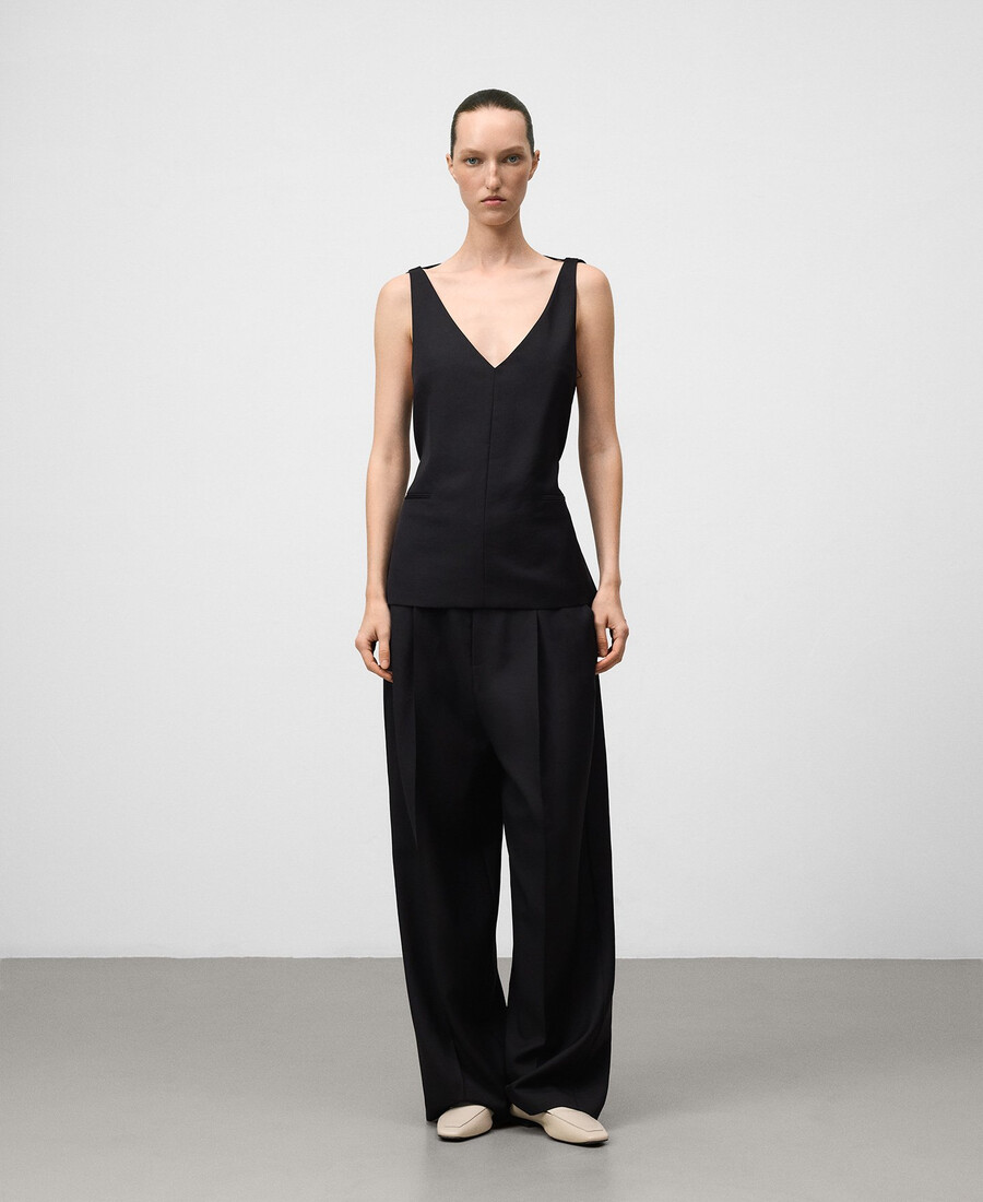 pantaloni neri sartoriali a gamba larga da donna