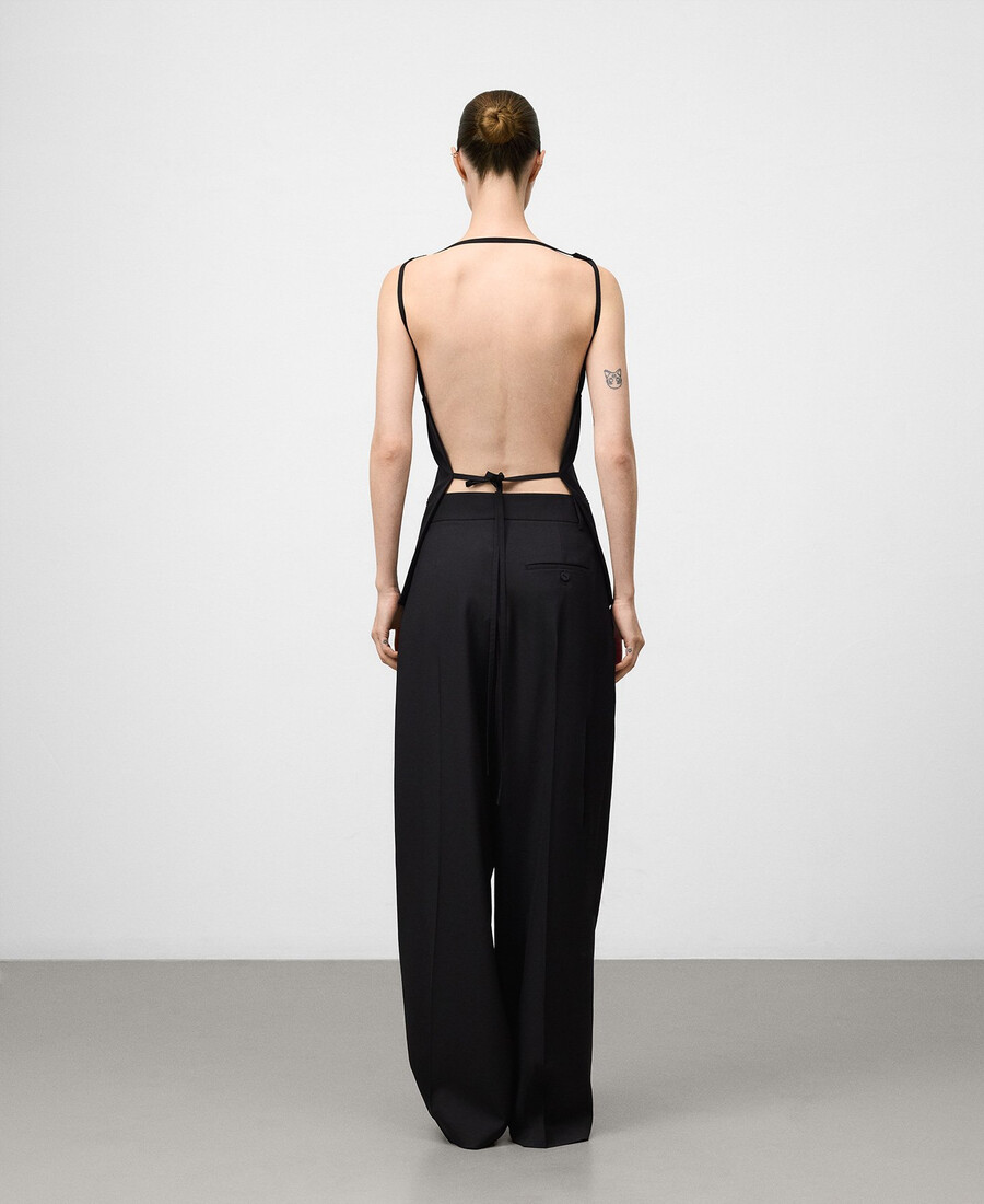 pantaloni neri sartoriali a gamba larga da donna
