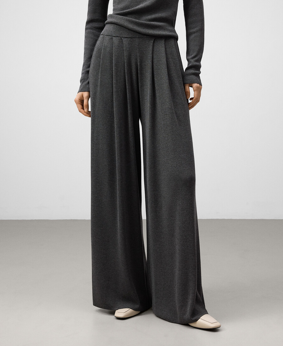 pantaloni larghi in maglia metallizzata da donna