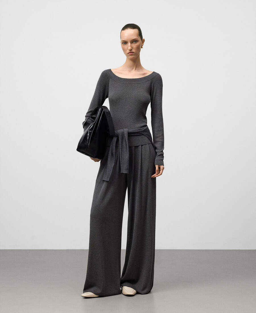 pantaloni larghi in maglia metallizzata da donna