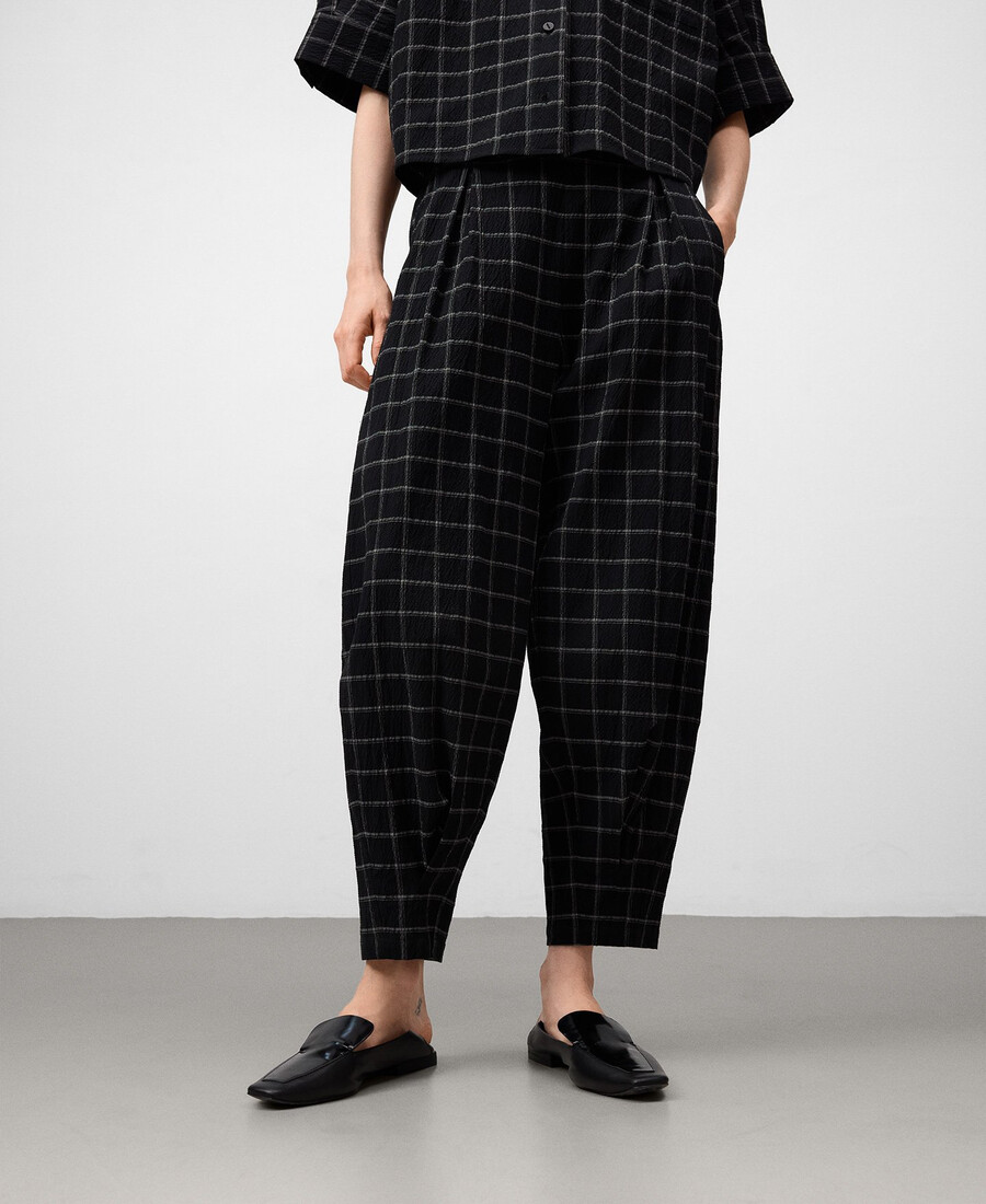pantaloni a quadri da donna modello barrel fit