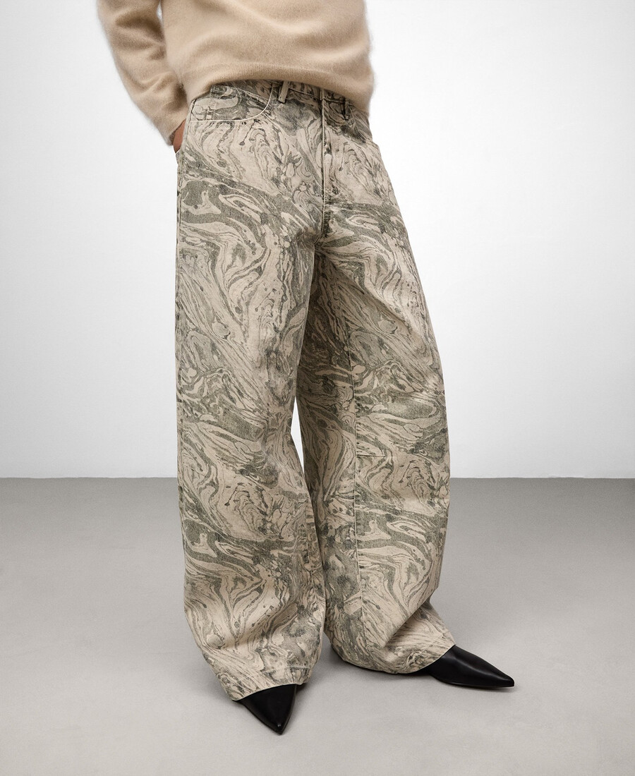 pantaloni larghi in denim stampato da donna
