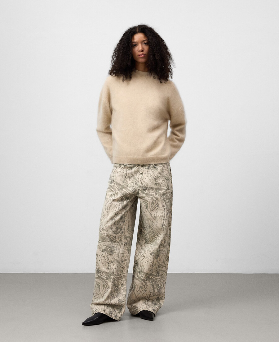pantaloni larghi in denim stampato da donna