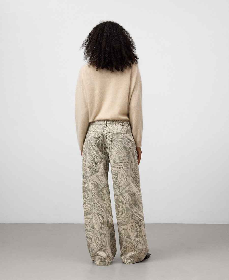 pantaloni larghi in denim stampato da donna