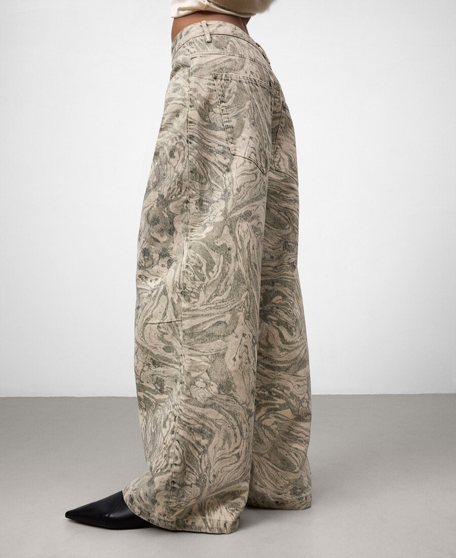 pantaloni larghi in denim stampato da donna