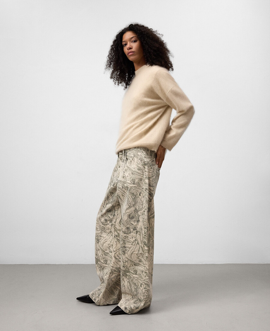 pantaloni larghi in denim stampato da donna