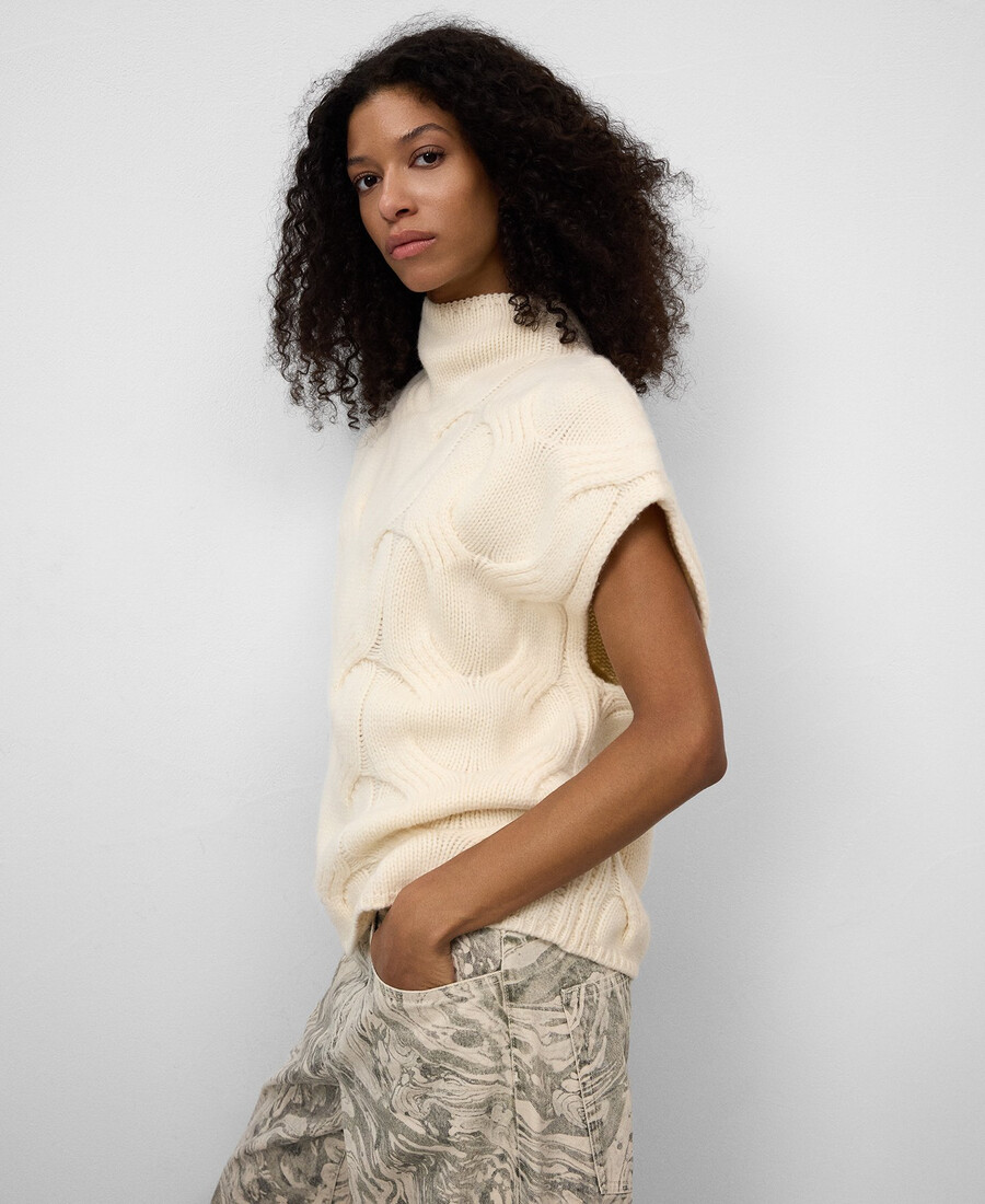 gilet da donna in maglia di lana a trecce