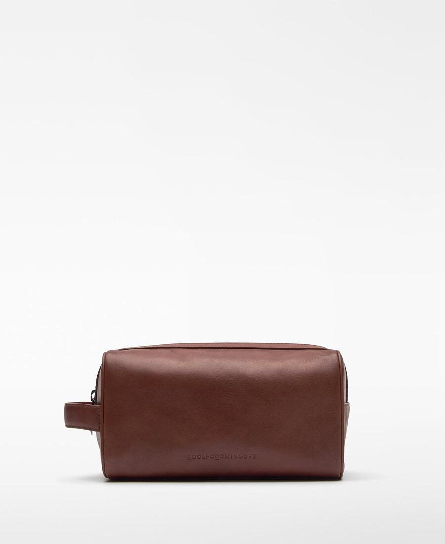 borsa da toilette rettangolare in pelle da uomo