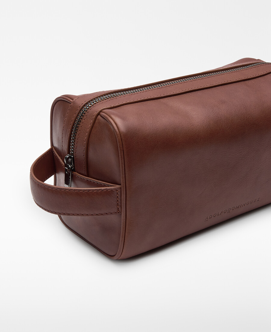 borsa da toilette rettangolare in pelle da uomo