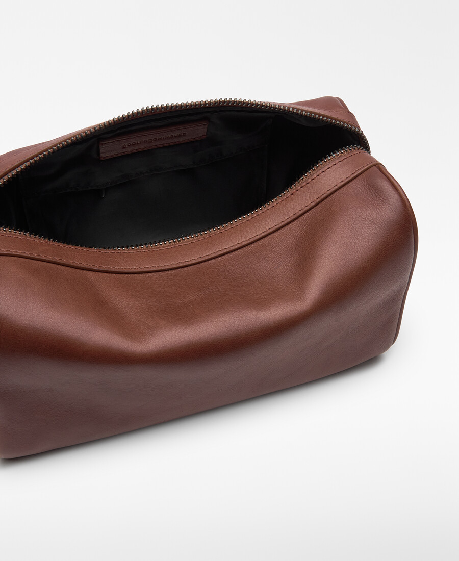 borsa da toilette rettangolare in pelle da uomo