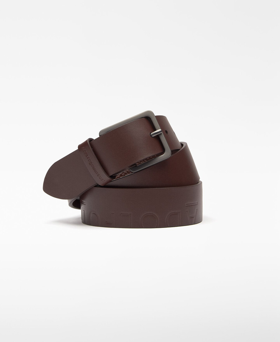 cintura in pelle con logo inciso da uomo