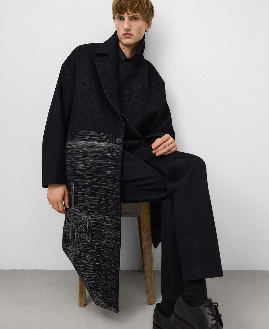 cappotto oversize sartoriale ricamato da uomo