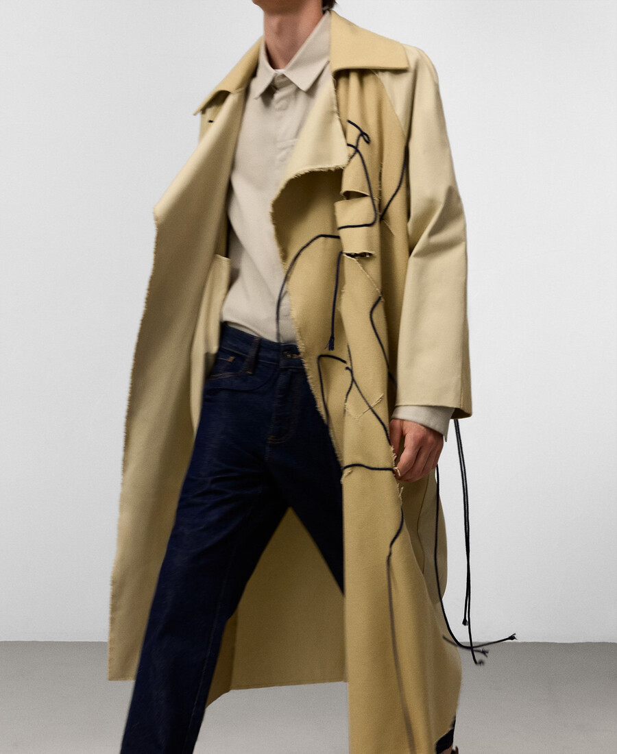 trench in tessuto misto con coulisse da uomo
