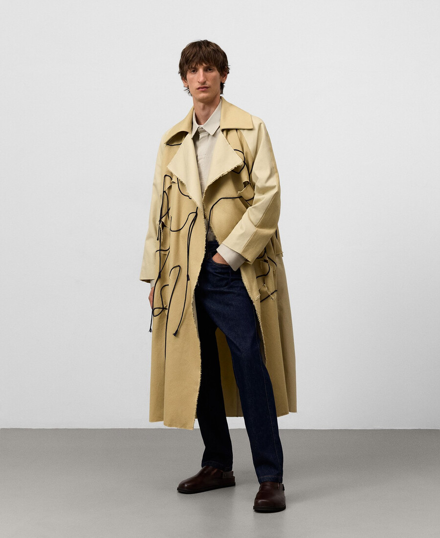 trench in tessuto misto con coulisse da uomo