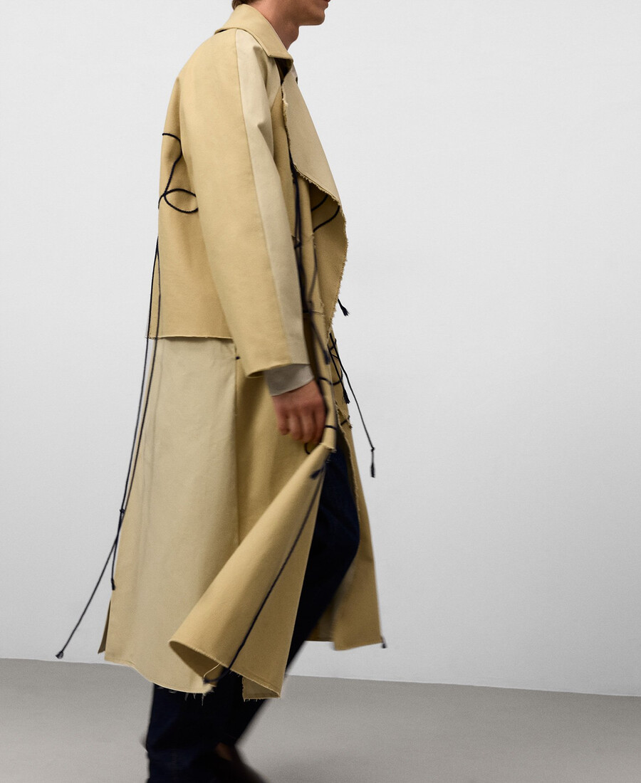 trench in tessuto misto con coulisse da uomo