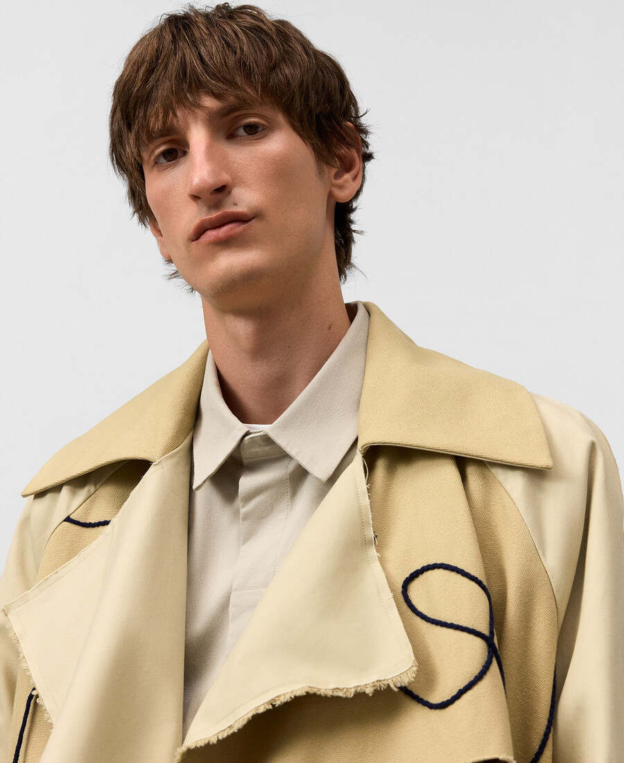 trench in tessuto misto con coulisse da uomo