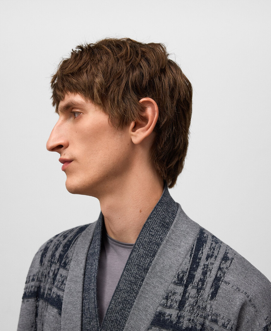 giacca kimono in maglia jacquard da uomo