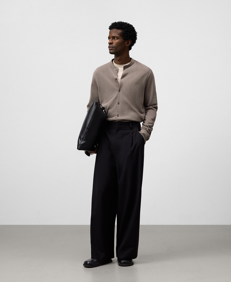camicia collo alla coreana in maglia piqué da uomo