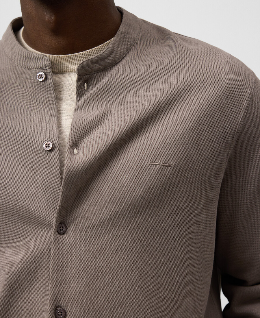 camicia collo alla coreana in maglia piqué da uomo